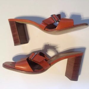 Tommy Hilfiger Orange Leather Slides Wooden Heels
